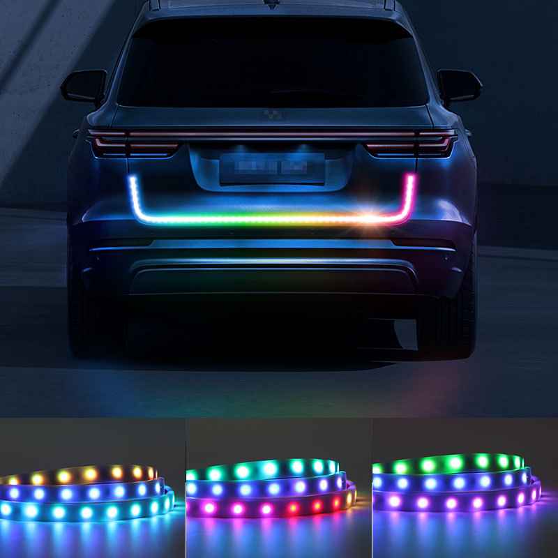 汽车尾箱流光灯幻彩车尾灯LED七彩跑马灯多模式流水转向刹车灯条
