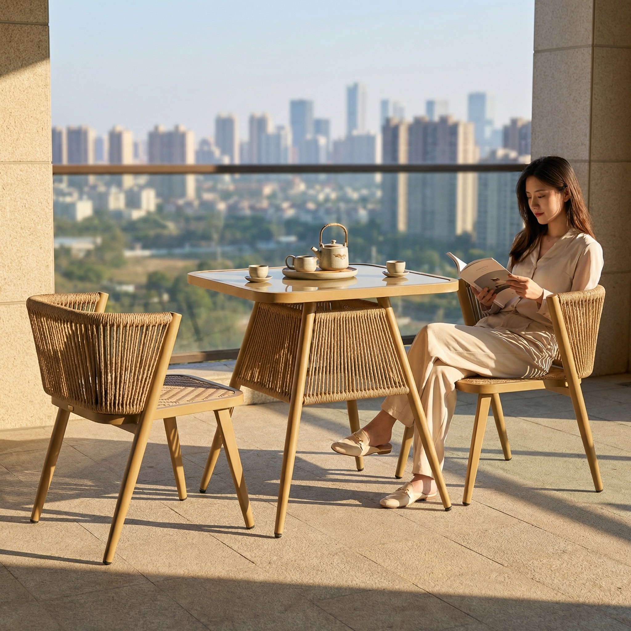 阳台茶桌椅组合网红休闲藤编茶几三件套户外藤椅迷你喝茶小茶台