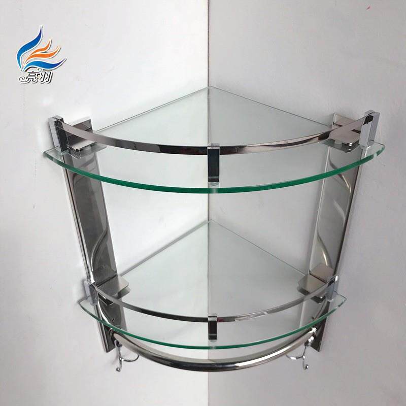 8851B 转角   卫生间沐浴露不锈钢置物架角架双层加杆加钩置物架