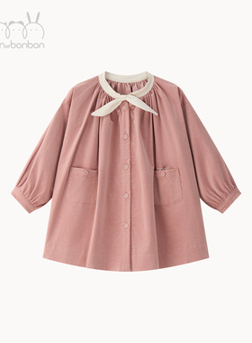 bonbon et bonbon 儿童粉色廓型灯芯绒连衣裙法式优雅秋冬新款