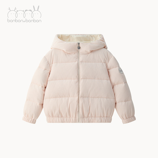 bonbon et bonbon儿童女粉色秋冬灯芯绒羽绒外套连帽设计舒适温暖