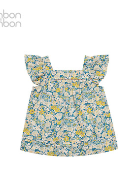 bonbon et bonbon衬衫儿童碎花小飞袖上衣夏日纯棉清凉休闲上衣女