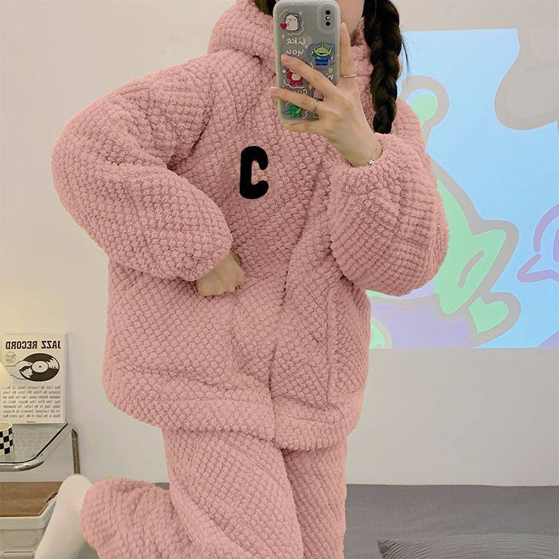 三层夹棉珊瑚绒睡衣女冬可外穿加厚加绒保暖学生法兰绒家居服套装,运动/瑜伽/健身/球迷用品,情侣装泳衣,淘宝优惠券,粉丝福利购,淘宝优惠卷