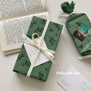 ins风绿色橄榄叶雪梨纸单面印花礼物礼品包装 纸 纸小清新鲜花包装
