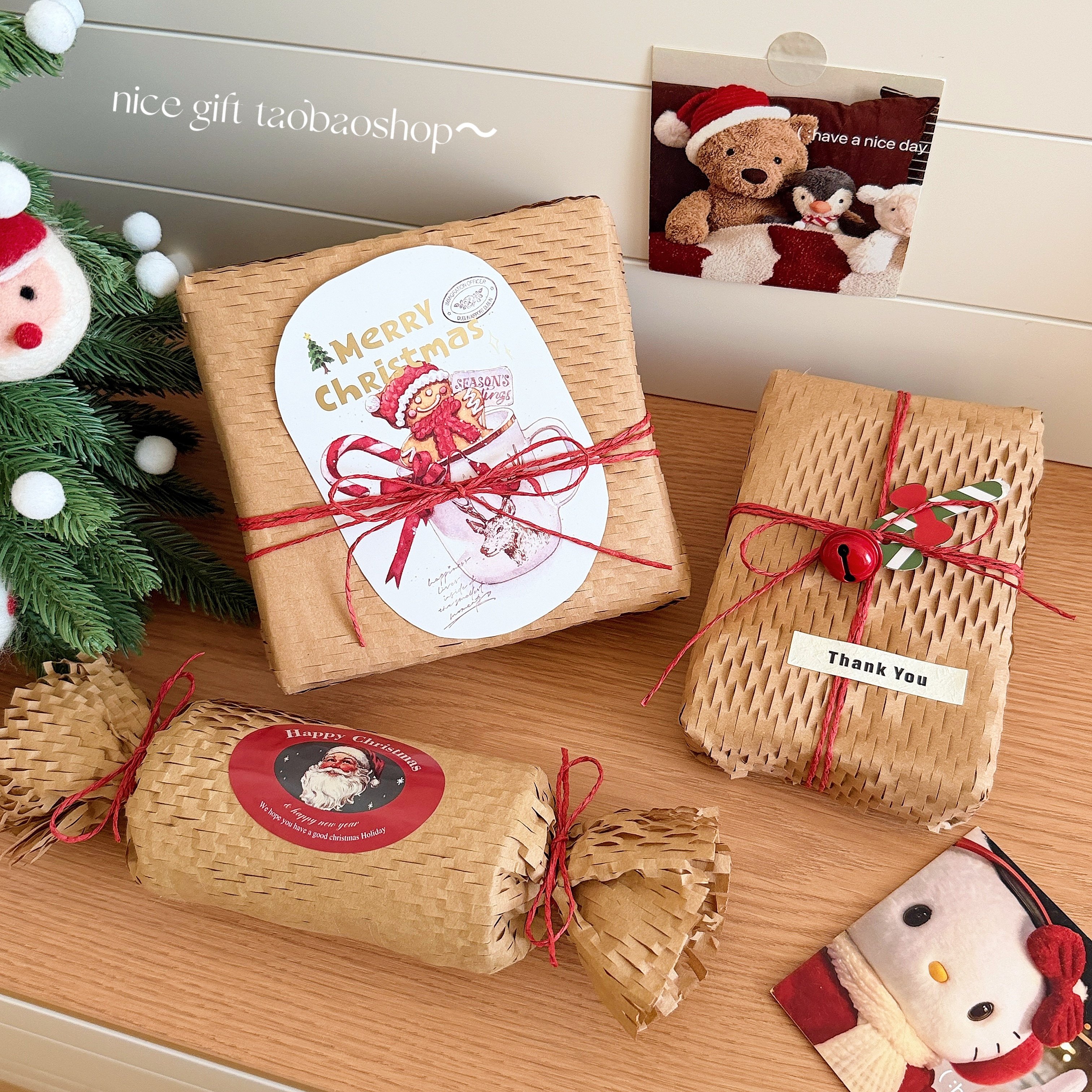 创意氛围感圣诞节日礼物包装牛皮蜂窝纸ins风环保仿震打包内衬纸