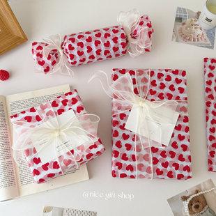 纸花艺纸七夕送给对象 浪漫爱心雪梨纸 高颜值红色爱心礼物包装