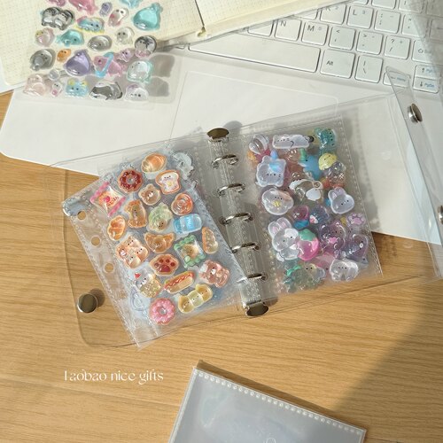 ins透明M5收纳册PET离型膜可拆卸活页夹多功能收纳浮雕贴纸小卡册