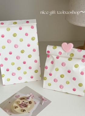 小清新绿色爱心点点平口袋加厚礼物桌面收纳袋出卡打包纸袋ins风