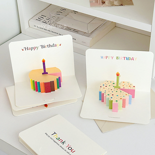 3D立体生日贺卡~ins创意生日蛋糕信封贺卡套装手写祝福语卡片礼物