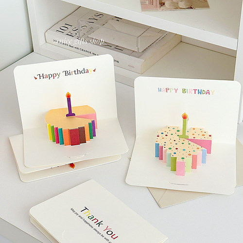 3D立体生日贺卡~ins创意生日蛋糕信封贺卡套装手写祝福语卡片礼物