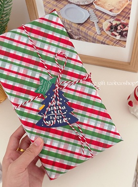 ins圣诞礼物包装纸红绿斜纹雪梨纸节日礼品打包装饰纸烘焙内衬纸