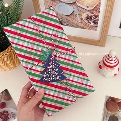 ins圣诞礼物包装纸红绿斜纹雪梨纸节日礼品打包装饰纸烘焙内衬纸