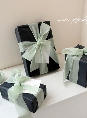 ins风高级感礼物黑色包装纸套装抹茶绿色细闪丝带DIY节日礼物装饰