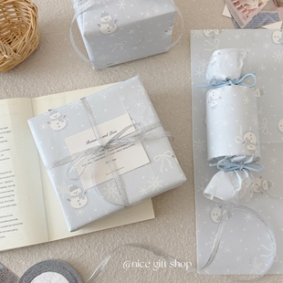 浪漫蓝灰色冬日雪人包装 纸出卡内衬纸 纸ins风高颜值节日礼物包装