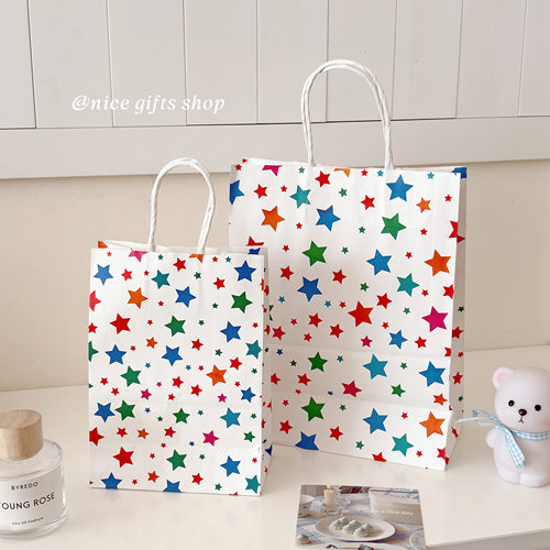 多巴胺彩色星星波点牛皮纸袋生日派对礼品打包袋购物手提袋ins风