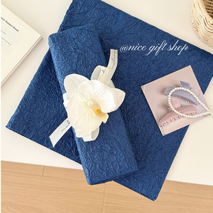 纸加厚双层褶皱石纹纸礼品纸 高级感宝蓝色礼物包装 送男友 礼物