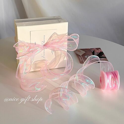 ins绝美粉色人鱼姬鱼尾纱丝带鲜花蛋糕礼物包装diy手工蝴蝶结纱带