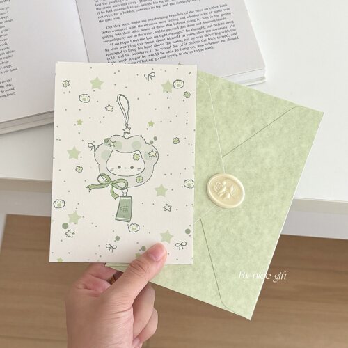 原创绿色幸运草平安符贺卡ins可爱节日礼物卡片手写祝福语明信片