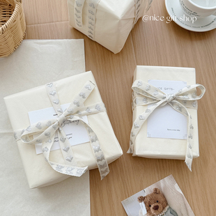 ins银色爱心丝带礼物包装 米色雪梨纸创意diy节日礼品纸材料情人节