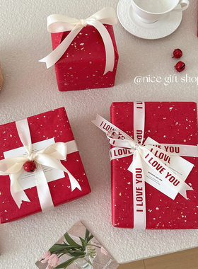浪漫红色洒金包装纸~高级感节日礼物包装纸婚礼派对礼品纸ins圣诞