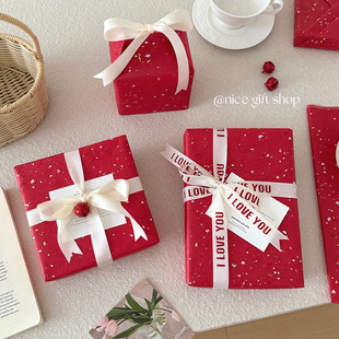 浪漫红色洒金包装纸~高级感节日礼物包装纸婚礼派对礼品纸ins圣诞