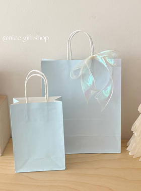 Nice gift~baby蓝色牛皮纸袋简约纯色礼品袋蛋糕奶茶打包袋购物袋