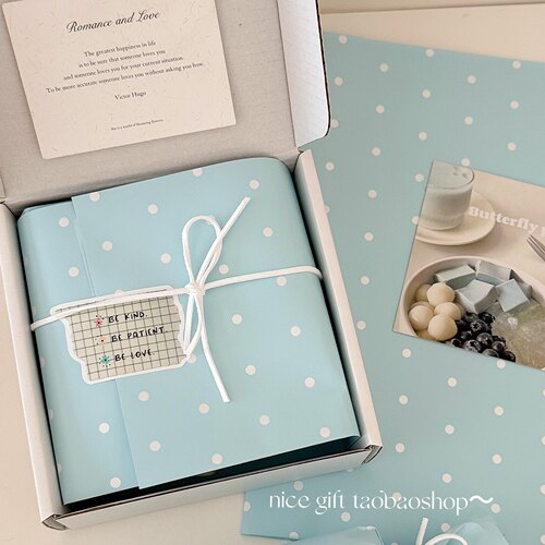 可爱波点欧雅纸~蓝色系礼物包装纸防水鲜花装饰花艺纸打包内衬纸