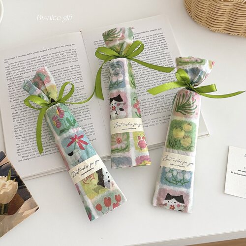 小清新绿色格子猫咪雪梨纸~创意节日礼物包装纸包装护手霜送长辈