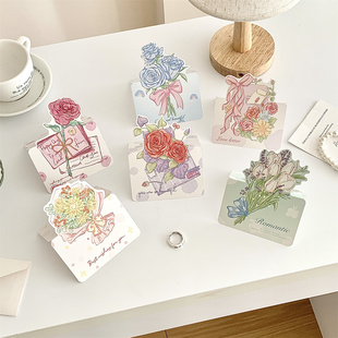 1组6款 花朵贺卡‘ins风立体花束留言贺卡节日纪念日礼物祝福语卡