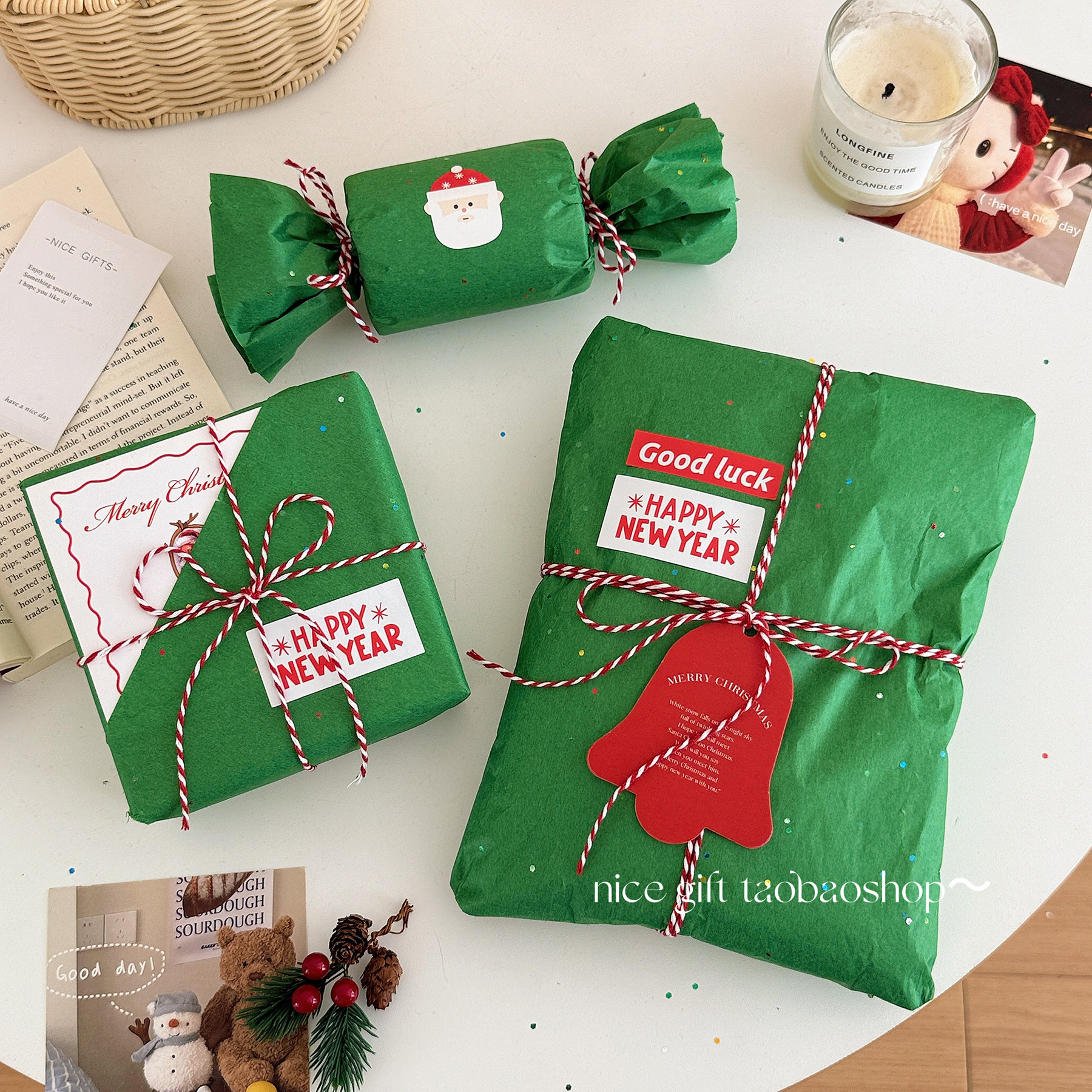 绿色圣诞~创意礼物包装纸平安夜苹果纸氛围感礼物装饰雪梨纸内衬