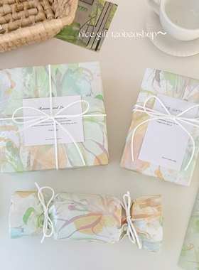 绿色烟花牛皮纸油画风礼物包装纸鲜花礼品纸出卡打包内衬纸高颜值