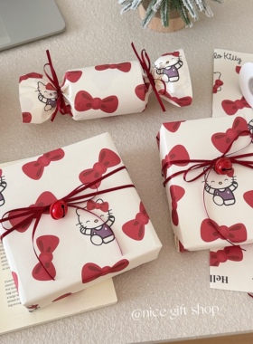 浪漫红色蝴蝶结kitty猫牛皮纸礼品纸节日花艺包装纸情人节送女友