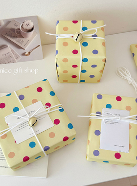 黄色波点包装纸~ins多巴胺彩色礼品包装纸牛皮纸大尺寸装饰儿童节