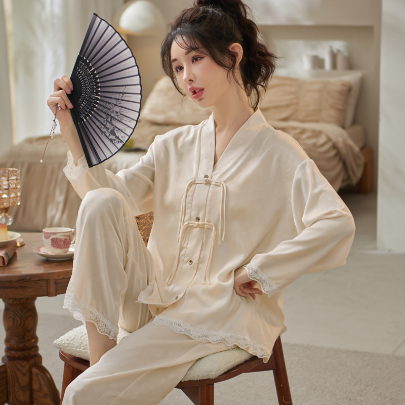 夏季睡衣女冰丝薄款2025年新款夏天高级感长袖长裤春秋家居服套装