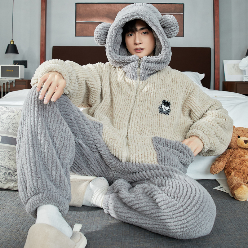 2023秋冬新款睡衣男珊瑚绒家居服