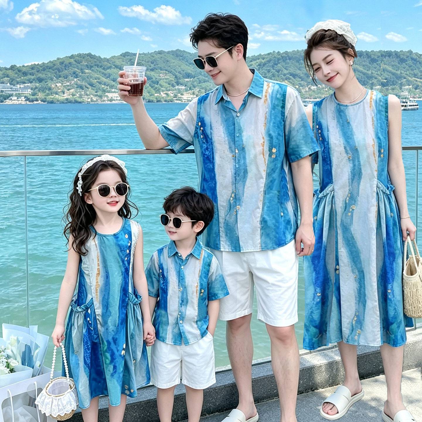 巨好看亲子装母女款连衣裙一家四