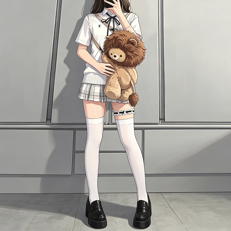 JK制服过膝袜压力显瘦不透黑丝