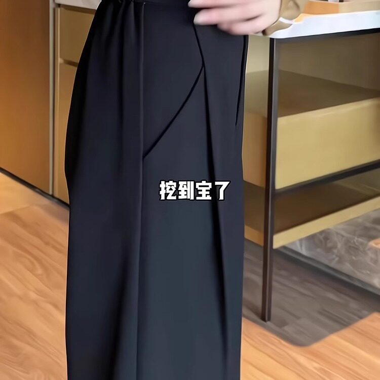黑色高腰直筒西装裤女春新款胖MM