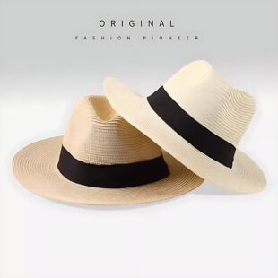 草帽子男士春夏海边度假旅游防晒遮阳沙滩帽英伦爵士百搭巴拿马帽