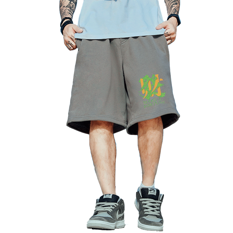 国潮男裤胖子纯棉宽松加肥加大码潮牌休闲中裤运动五分裤短裤夏装