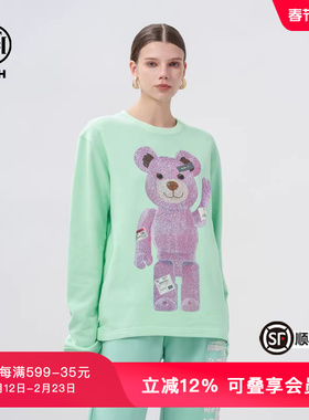 TCH小熊系列玩偶熊烫钻绿色圆领长袖T恤春秋新品T72A08E6002