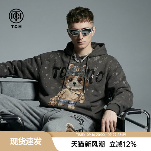 TCH 潮牌高街时尚烫钻卡通宽松休闲连帽卫衣男女同款T78A126092