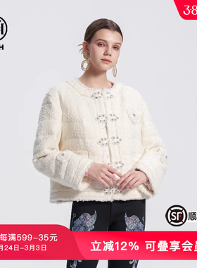 TCH小香风羽绒服女新中式时尚短款羊毛呢外套冬新款T72D198046