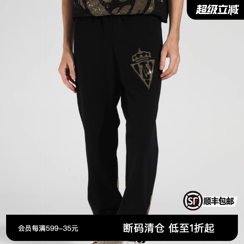 【直播】TCH轻奢潮牌皇冠字母烫金钻黑色长裤男女T21120C3029