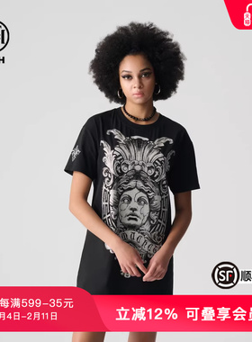 TCH夏季新款轻奢烫钻黑色大翅膀宽松显瘦连衣裙女T72B306011