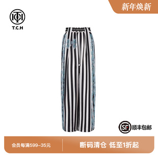 新款 女夏季 T75B20E5182 百搭潮流直筒宽松休闲裤 TCH私服烫钻时尚