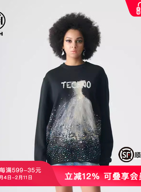 TCH轻奢潮牌春秋新款烫钻时尚婚纱图案休闲卫衣T72A116002