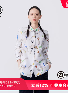 TCH烫钻印花衬衫外套女春秋新款休闲长袖衬衣男T72C136007