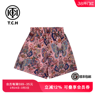 TCH潮牌新中式花色蝴蝶烫钻休闲短裤春秋新款T72B21E6032