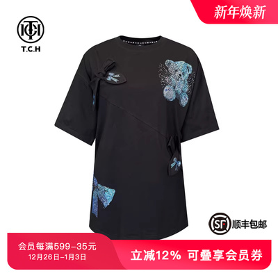 蝴蝶结百搭圆领短袖T恤